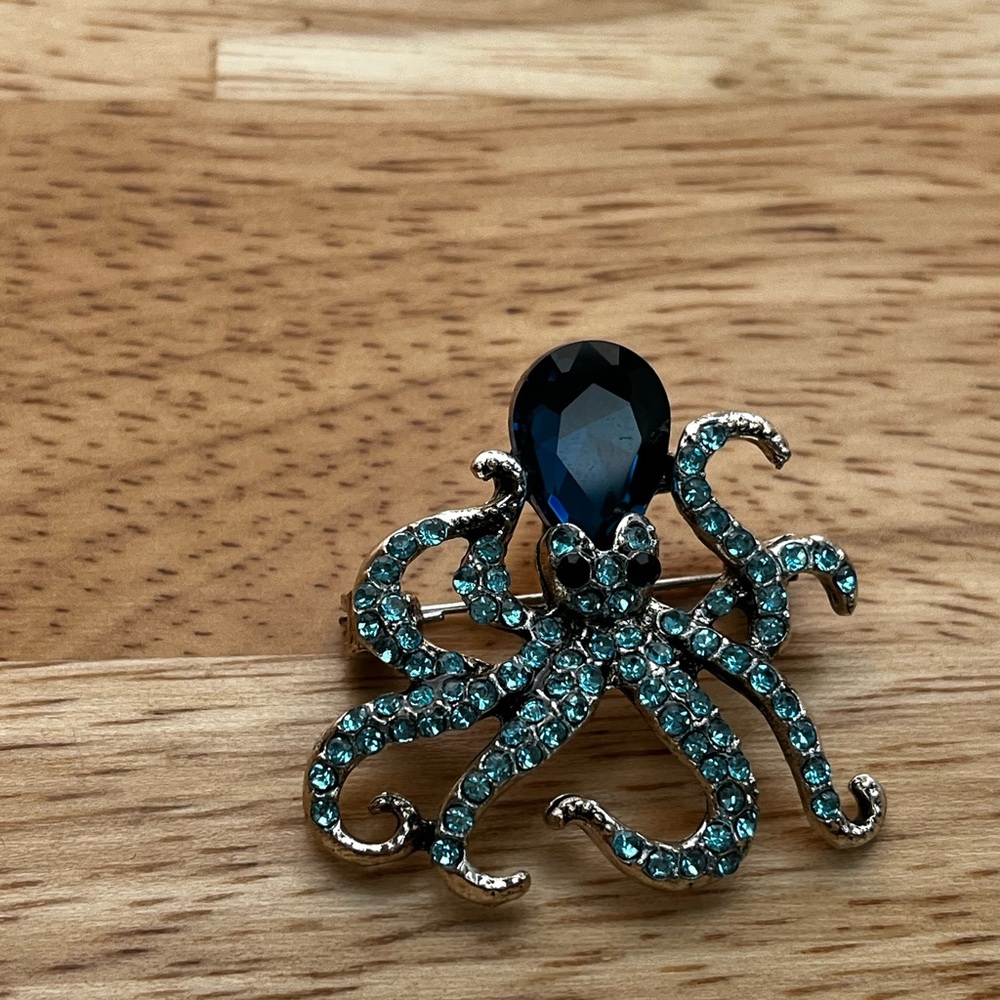 Octopus Brooch with Blue Gemstones